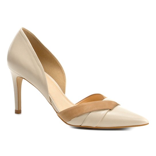 Scarpin Couro Shoestock Salto Alto Bicolor - Nude