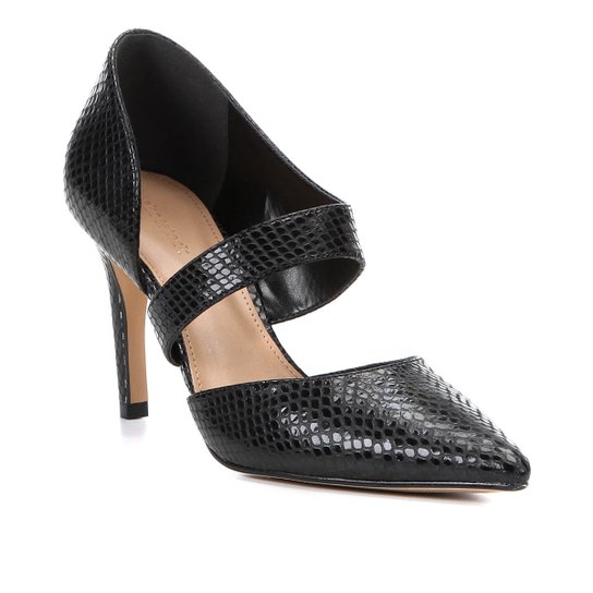 Scarpin Couro Shoestock Salto Alto Cobra Lopsided - Preto