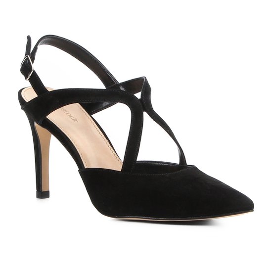 Scarpin Couro Shoestock Salto Alto Curvas - Preto