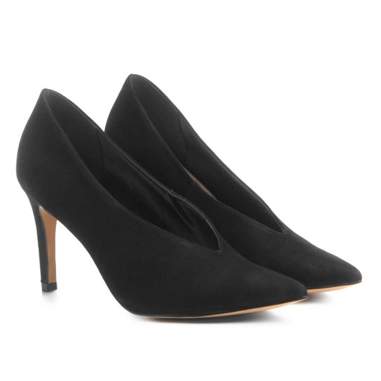 Scarpin Couro Shoestock Salto Alto High Vamp - Preto