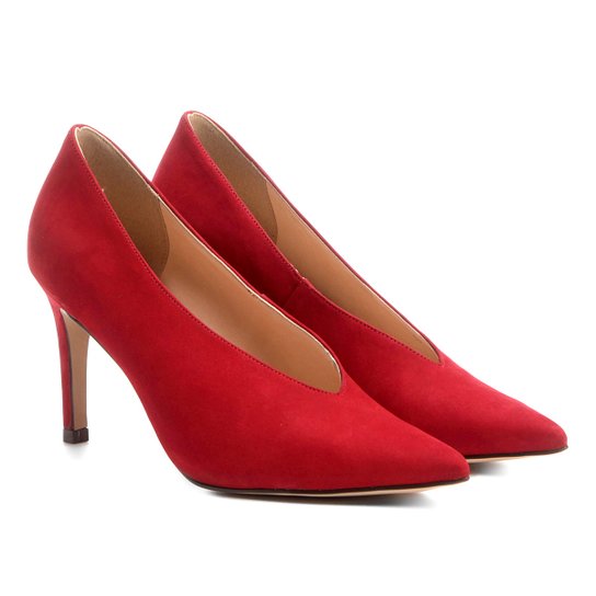 Scarpin Couro Shoestock Salto Alto High Vamp - Vermelho