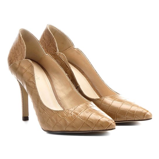 Scarpin Couro Shoestock Salto Alto Recortes - Caramelo