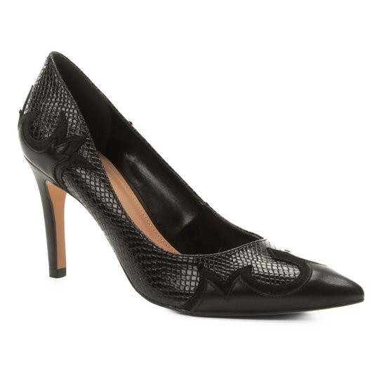 Scarpin Couro Shoestock Salto Alto Western - Preto