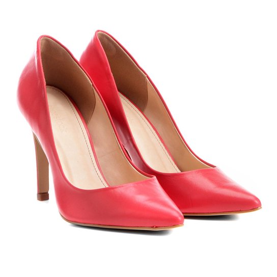 Scarpin Couro Shoestock Salto Alto - Vermelho