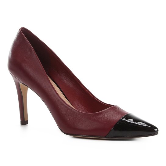 Scarpin Couro Shoestock Salto Alto - Vinho+Preto