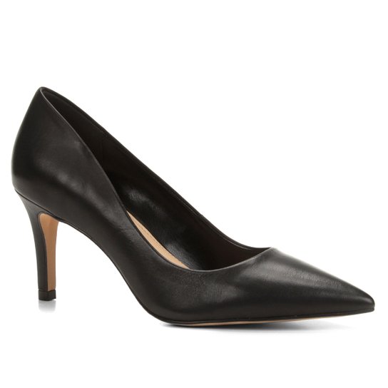 Scarpin Couro Shoestock Salto Alto - Preto