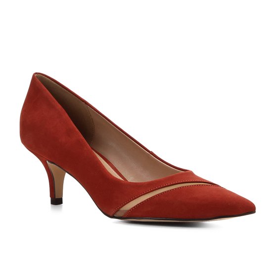 Scarpin Couro Shoestock Salto Baixo Tela - Caramelo