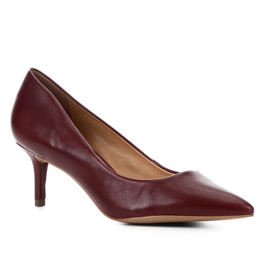 Scarpin Couro Shoestock Salto Baixo - Vinho