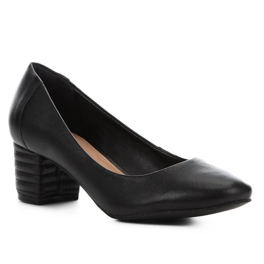 Scarpin Couro Shoestock Salto Bloco Matelassê - Preto