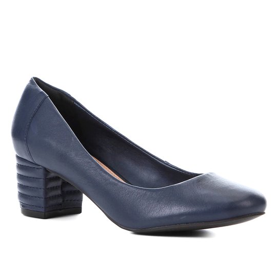 Scarpin Couro Shoestock Salto Bloco Matelassê - Marinho