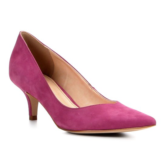 Scarpin Couro Shoestock Salto Médio Bico Fino - Pink