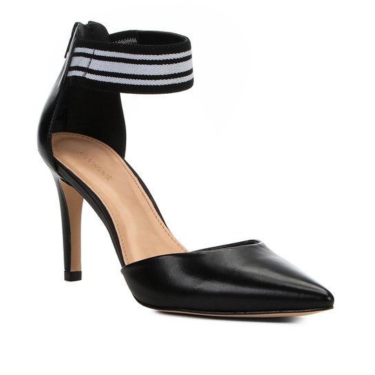 Scarpin Couro Shoestock Salto Médio Gorgorão - Preto