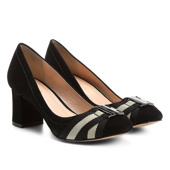 Scarpin Couro Shoestock Salto Médio Gorgurão - Preto