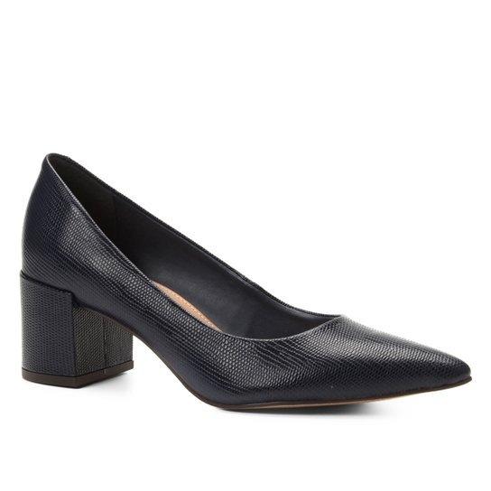 Scarpin Couro Shoestock Salto Médio Lezard - Marinho