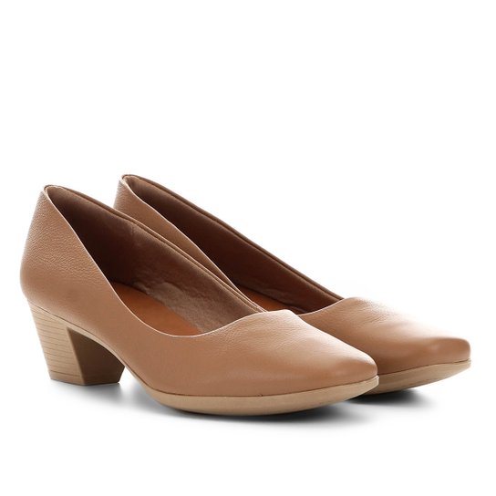 Scarpin Couro Usaflex Salto Baixo Básico - Caramelo