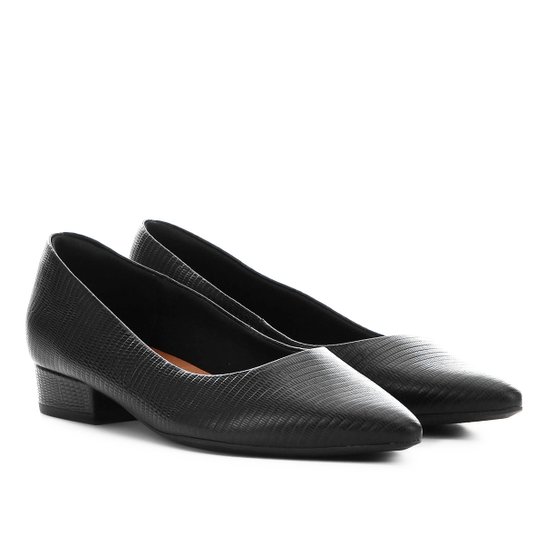 Scarpin Couro Usaflex Salto Baixo - Preto