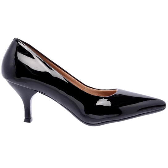 Scarpin Di Scarp Salto Baixo Bico Fino Verniz - Preto