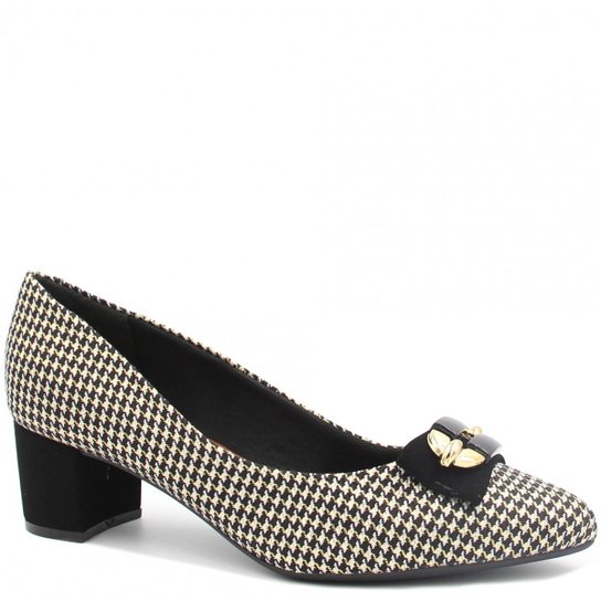 Scarpin Dmoon Salto Baixo - Preto+Dourado