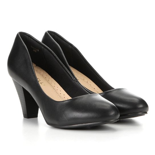 Scarpin Facinelli Salto Grosso Feminino - Preto
