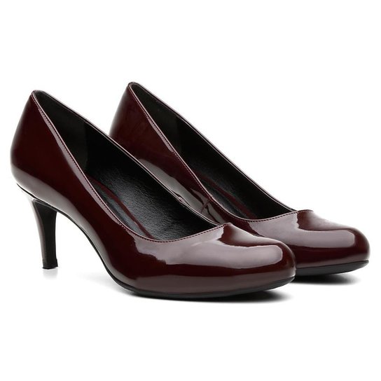 Scarpin Florentina Verniz Bico Redondo Salto Fino - Bordô