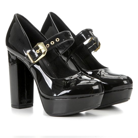 Scarpin Griffe Meia Pata Verniz - Preto