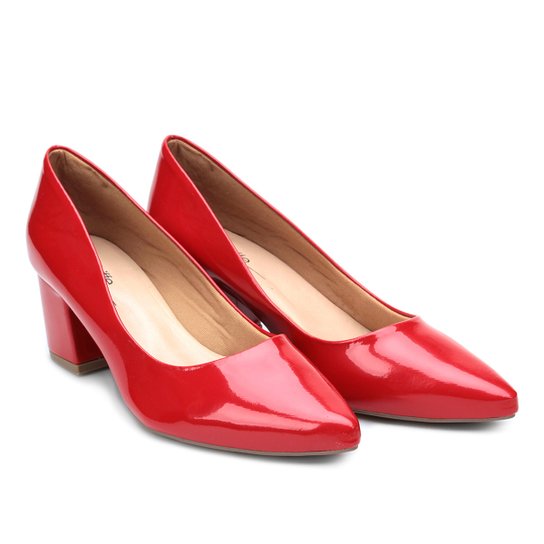 Scarpin Griffe Salto Médio Bico Fino - Vermelho