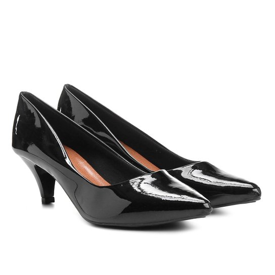 Scarpin Griffe Salto Médio Verniz - Preto