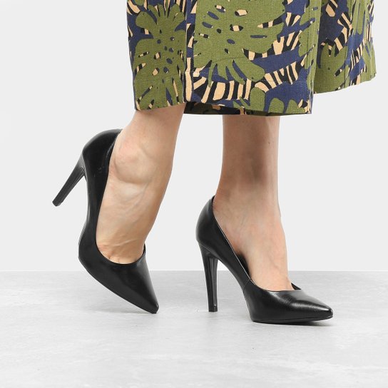 Scarpin Mixage Salto Alto Fino - Preto