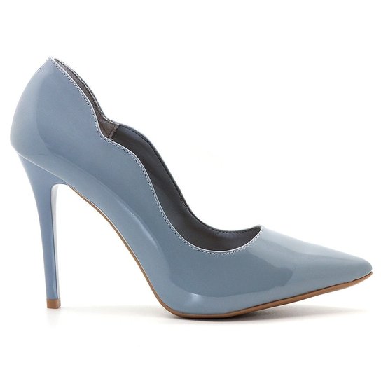 Scarpin Royalz Curvas Verniz Salto Alto Fino - Azul