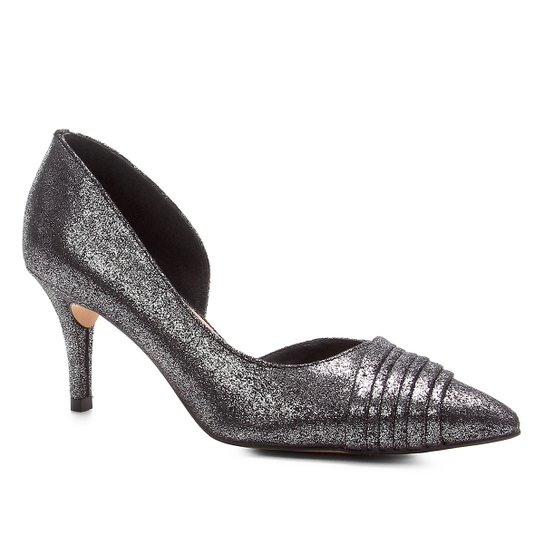 Scarpin Shoestock Salto Alto Plissado - Prata