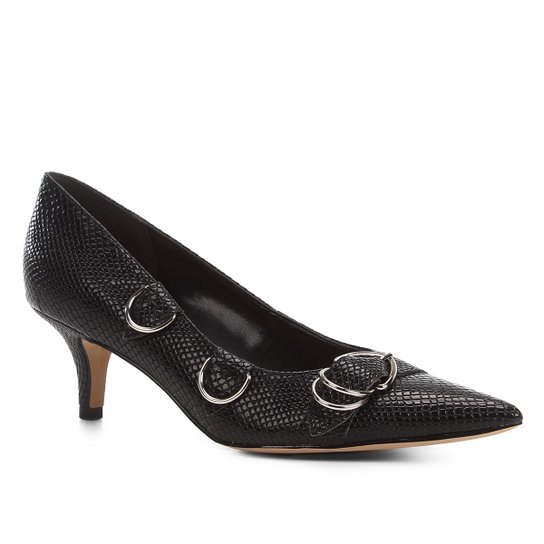 Scarpin Shoestock Salto Baixo Argolas Snake - Preto