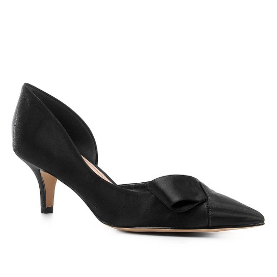 Scarpin Shoestock Salto Baixo Laço Cetim - Preto