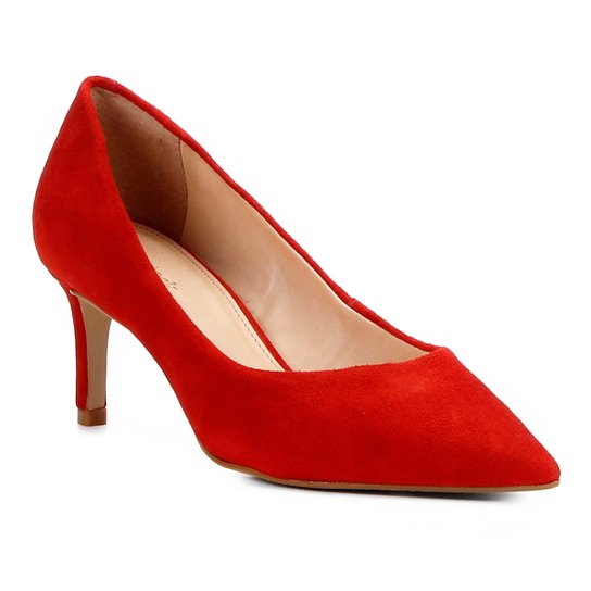 Scarpin Shoestock Salto Médio Camurça - Vermelho