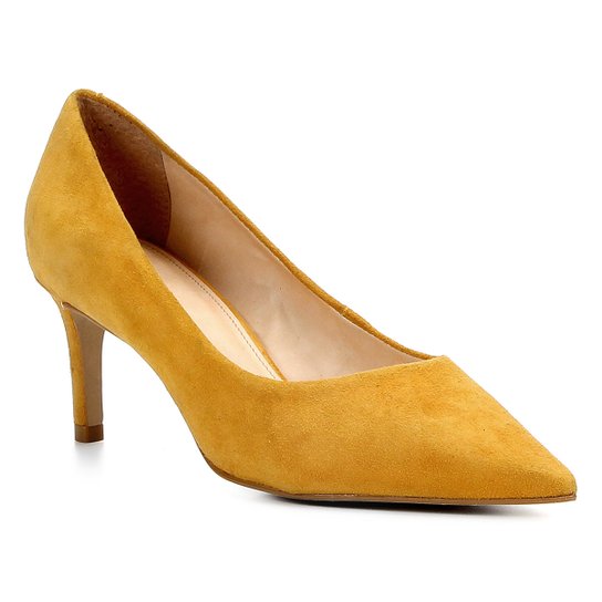 Scarpin Shoestock Salto Médio Camurça - Amarelo