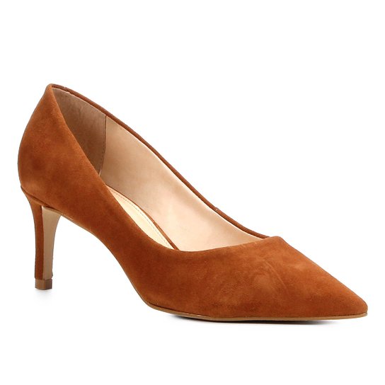 Scarpin Shoestock Salto Médio Camurça - Marrom