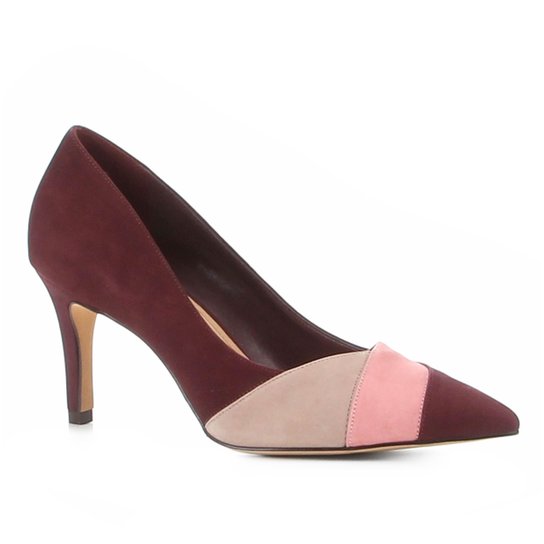 Scarpin Shoestock Salto Médio Nobuck Recortes - Vinho