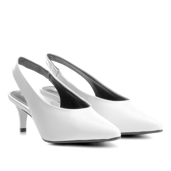 Scarpin Via Uno Salto Baixo Chanel Bico Fino - Branco
