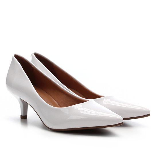 Scarpin Vizzano Bico Fino Salto Baixo Verniz Feminino - Branco