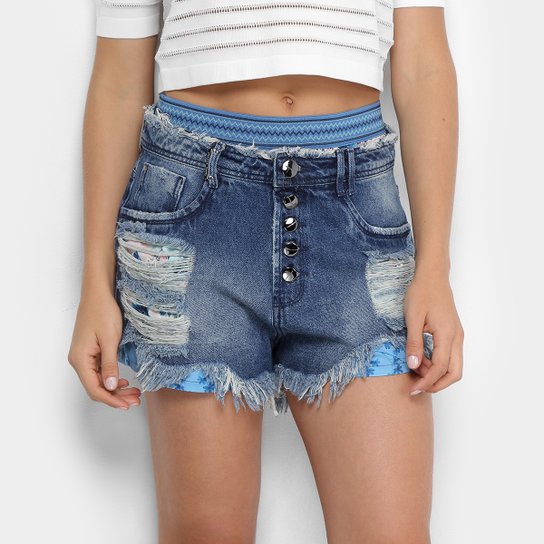 Short Lança Perfume Sobreposição High Comfort Feminino - Azul