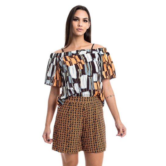 Short Moikana De Malha Solto Feminino - Laranja