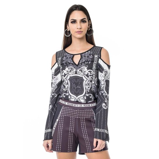Short Moikana Prene Com Estampa - Preto