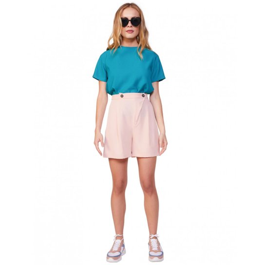 Shorts Amaro Amplo Transpassado Feminino - Rosa