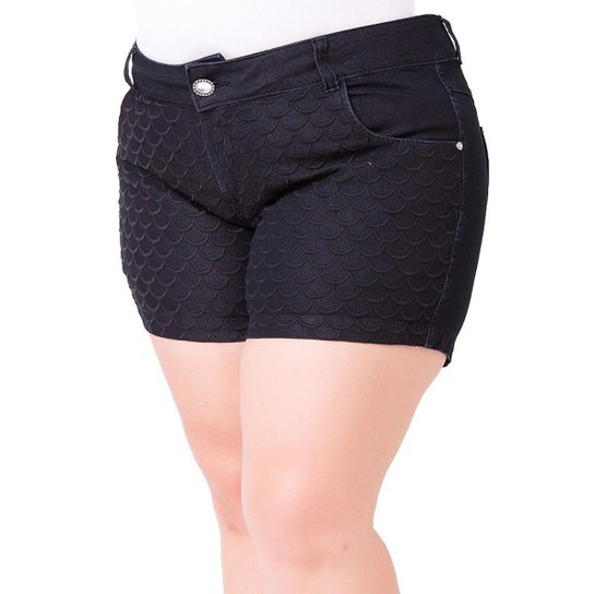 Shorts Jeans Plus Size Confidencia Curto com Bordado Feminino - Azul