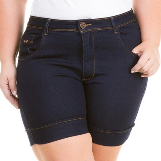 Shorts Jeans Plus Size Confidencial Acetinado Cintura Alta Feminino - Azul