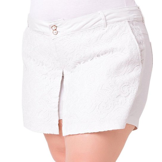 Shorts Saia Plus Size Com Renda Feminino - Branco