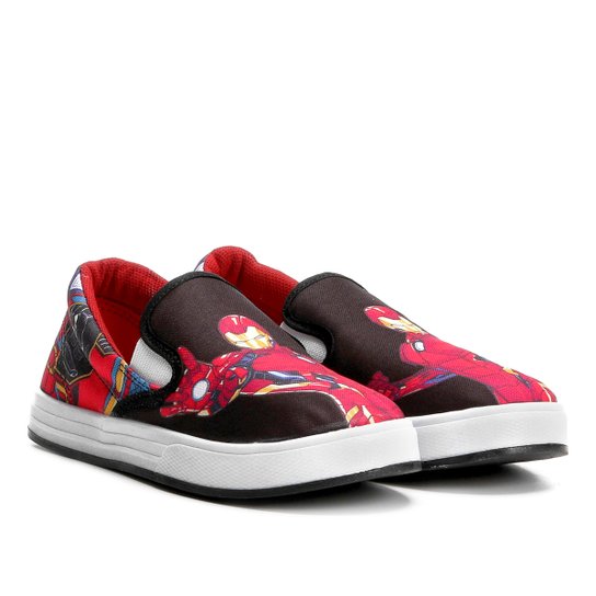 Slip On Infantil Marvel Homem de Ferro Masculino - Preto+Vermelho