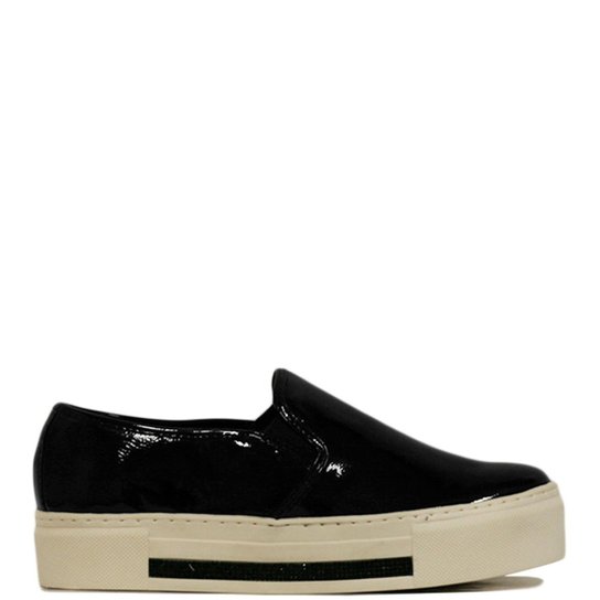 Slip On Liszy Flatform Verniz Feminino - Preto