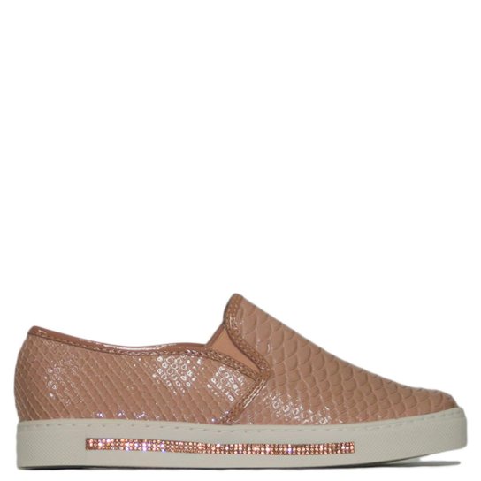 Slip On Liszy Flatform Verniz Texturizado Feminino - Nude