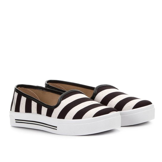 Slip On Moleca Flatform Listrada Feminino - Preto