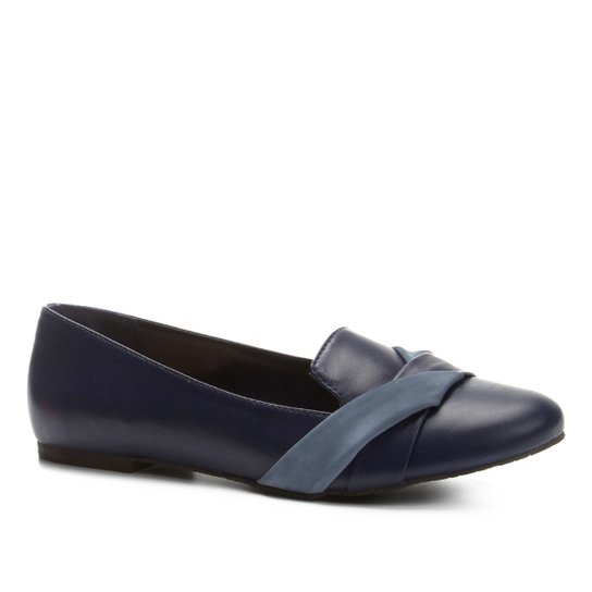Slipper Couro Shoestock Bicolor Feminino - Azul